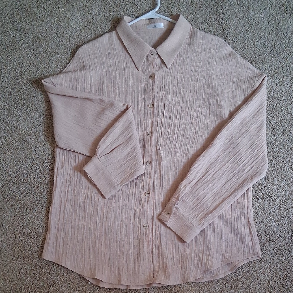 Beige Long Sleeve Button Polyester Blouse XL